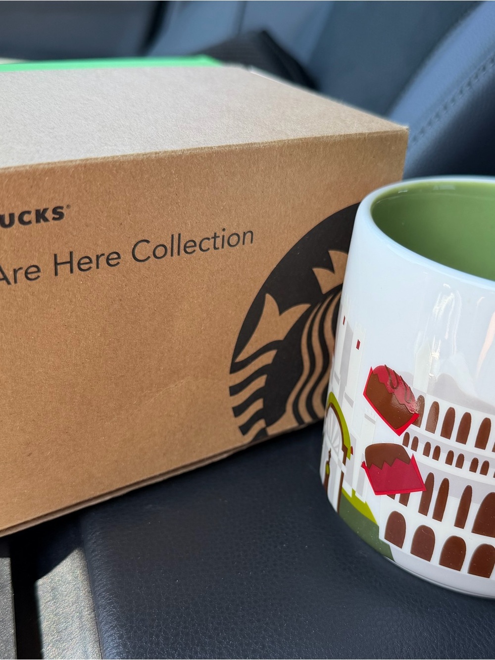 Starbucks Belgium Ceramic Mug White Green Brown Red Accents Collector Travel
